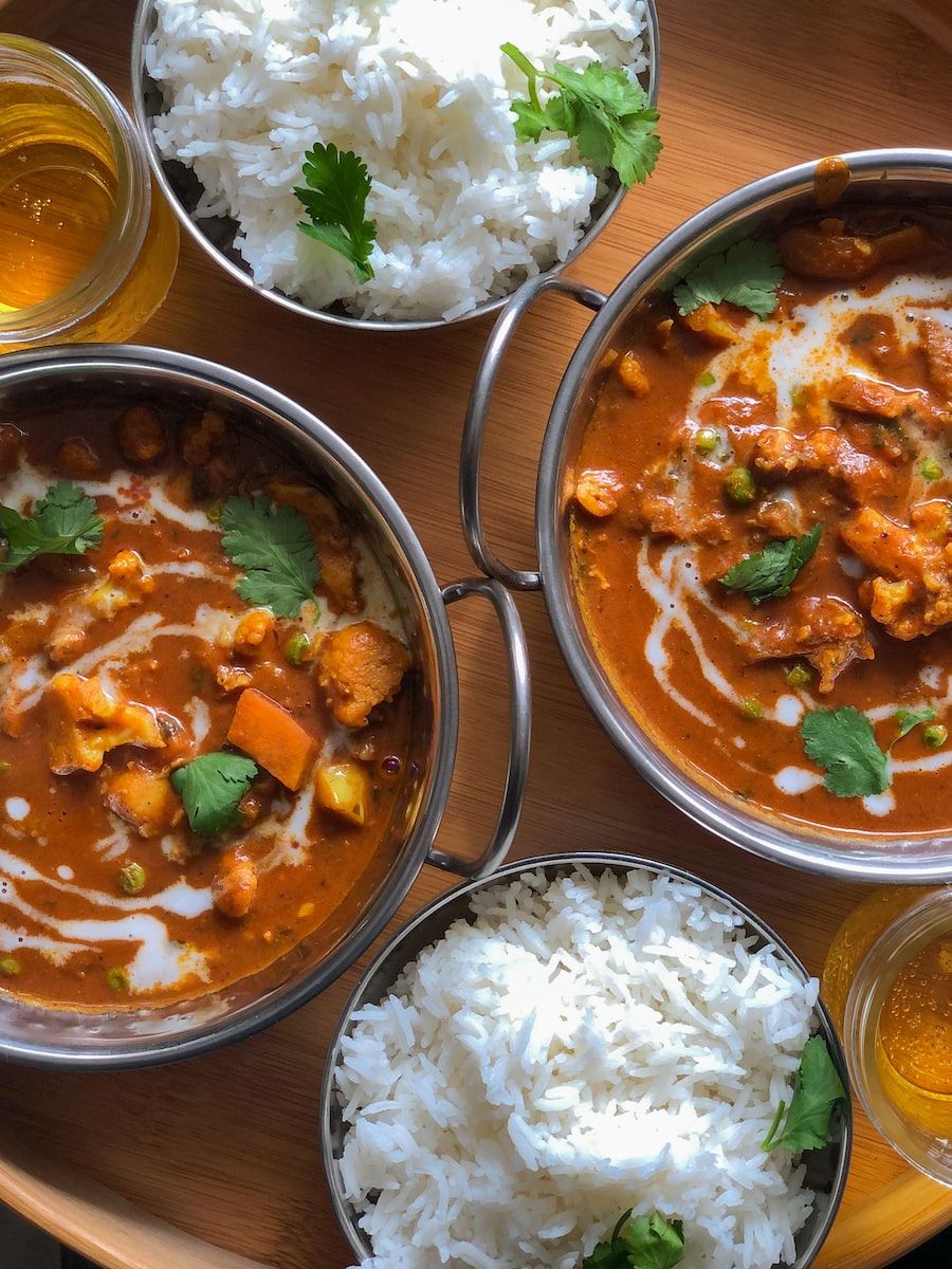 Indian cooked food on stainless steel bowl
